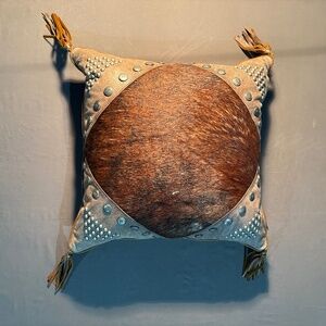 Western Cowhide & Leather Studded Accent Pillow